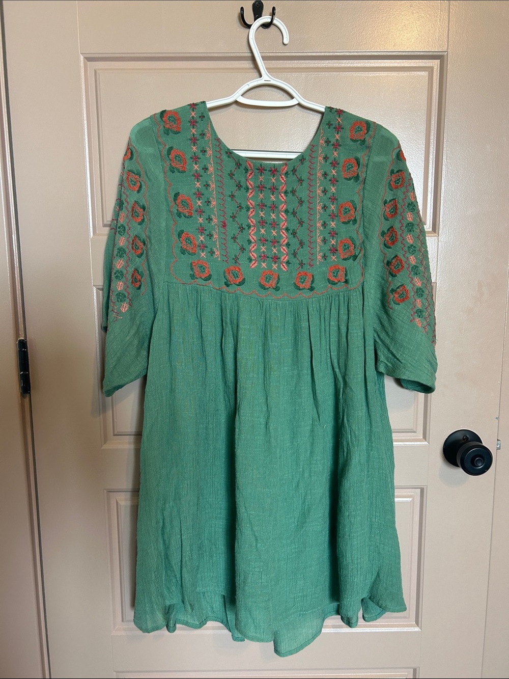 Stevie Hender Green Midi Dress with Orange Embroidery